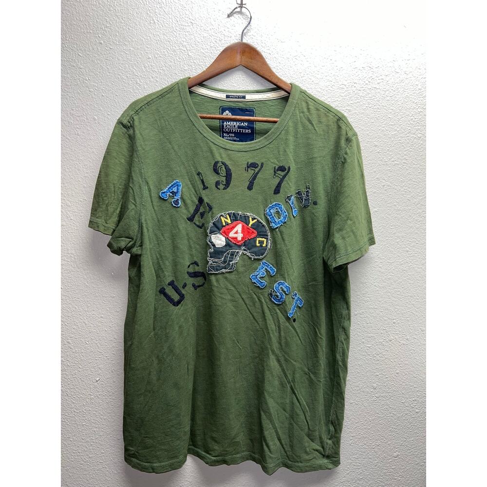 American Eagle US Division Shirt United States NYC Green Skull Graphic Tee Y2K L